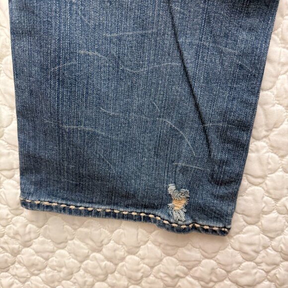 Petrol Distressed Denim Jeans 29x34 bootcut flare Low Rise Size 8 - Picture 13 of 16